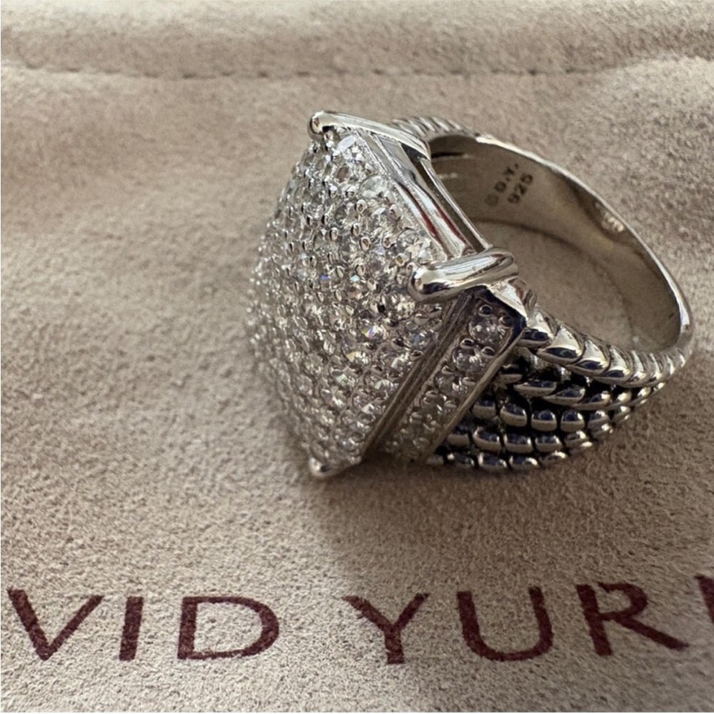 David Yurman Sterling Silver Pavé Square Top Ring with Braided Band sz8